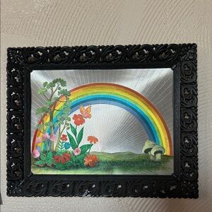 Vintage Colorful Rainbow and Floral Art in Black Frame